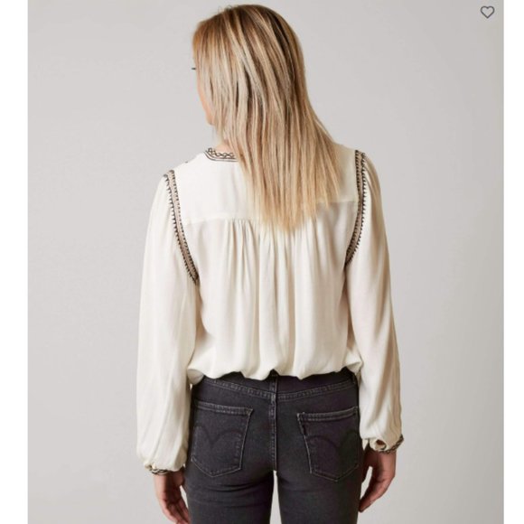 Lucky Brand Embroidered Boho Long Sleeve Top Sz S - Picture 2 of 3